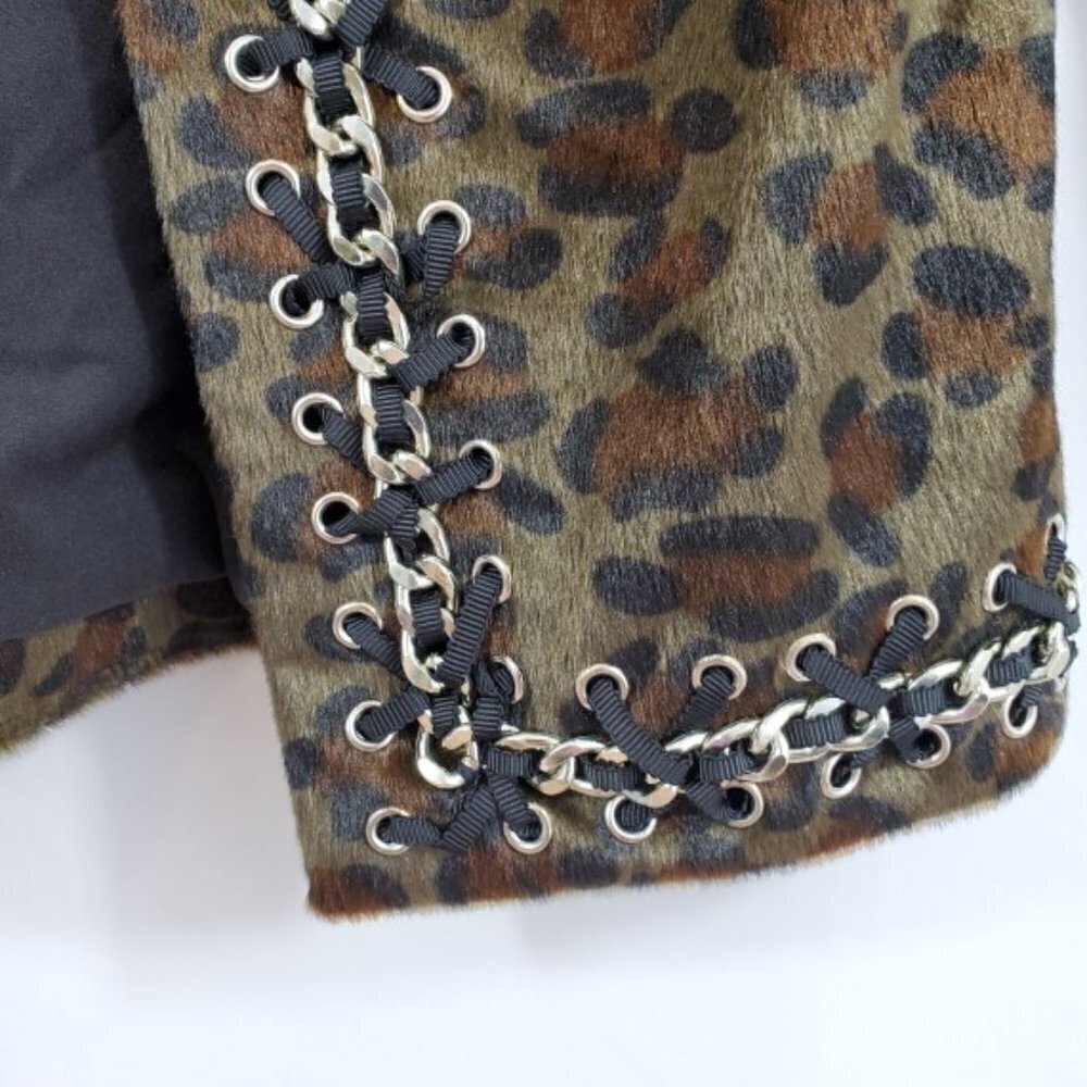 L'Agence Leopard Print Faux-Fur Chain Trim Jacket - Picture 3 of 6